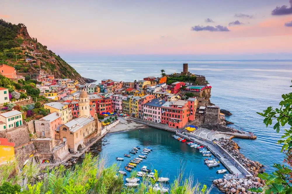 Vernazza village at sunset. Cinque Terre National Park, Liguria Italy.