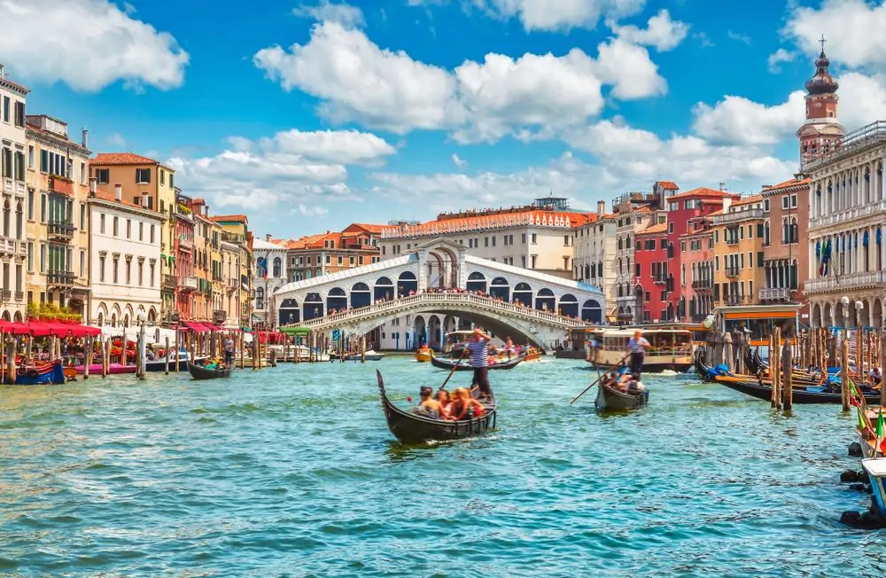 Bridge Rialto on Grand canal famous landmark panoramic view Venice Ita