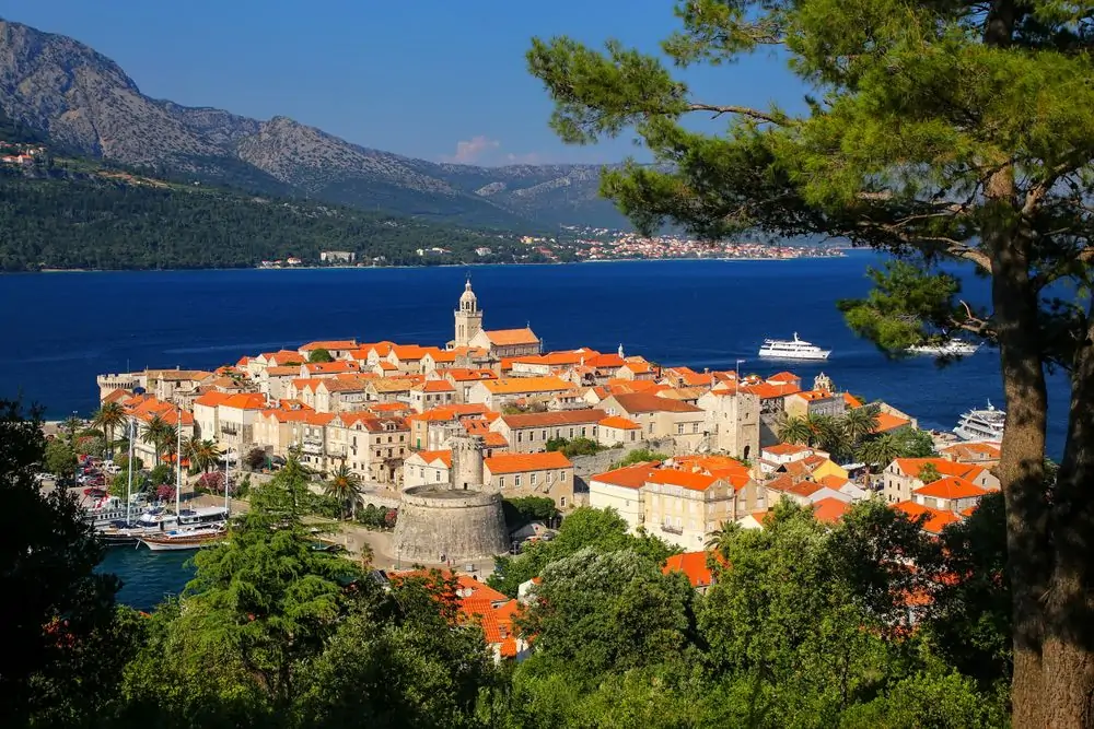 View of Korcula old town, Croatia. Korcula is a historic fortified tow