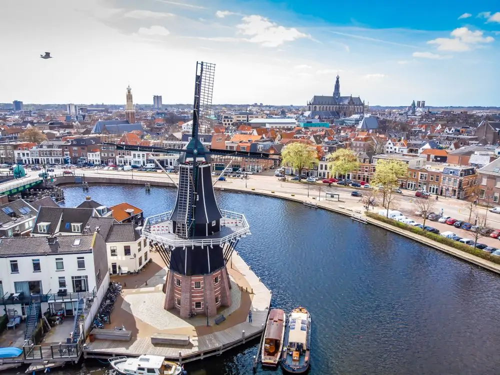 Aerial view of windmill in Haarlem, Netherlands