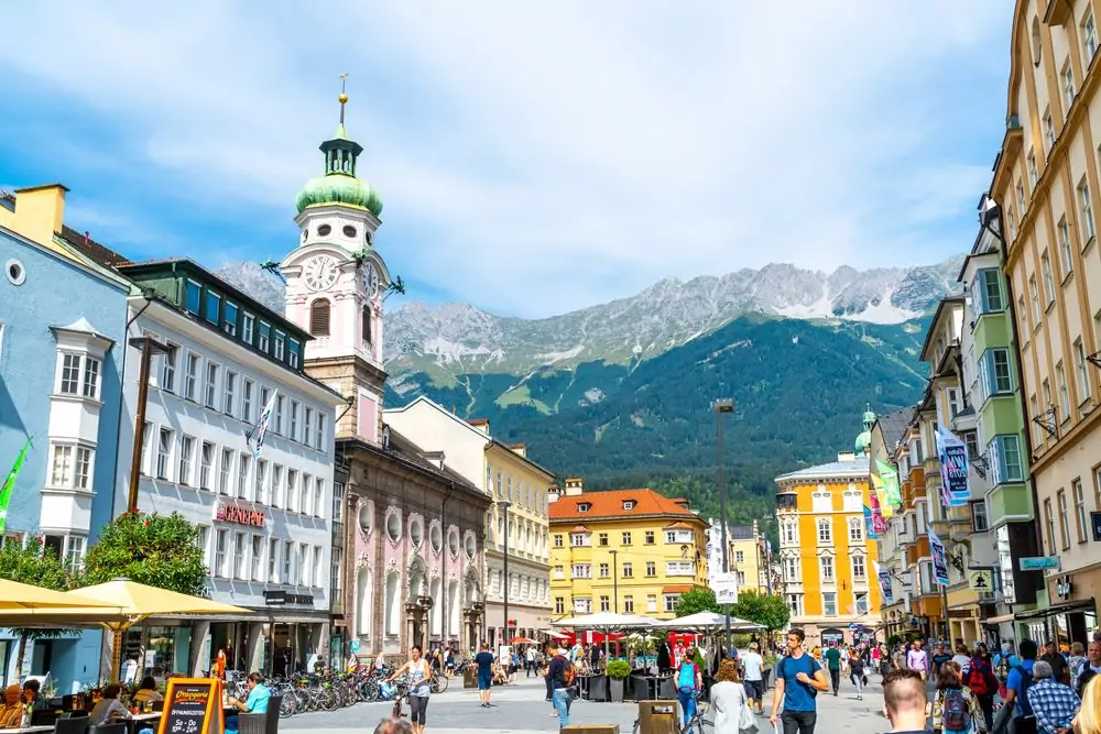 INNSBRUCK, AUSTRIA - AUGUST 29, 2019: Innsbruck town center with lots 