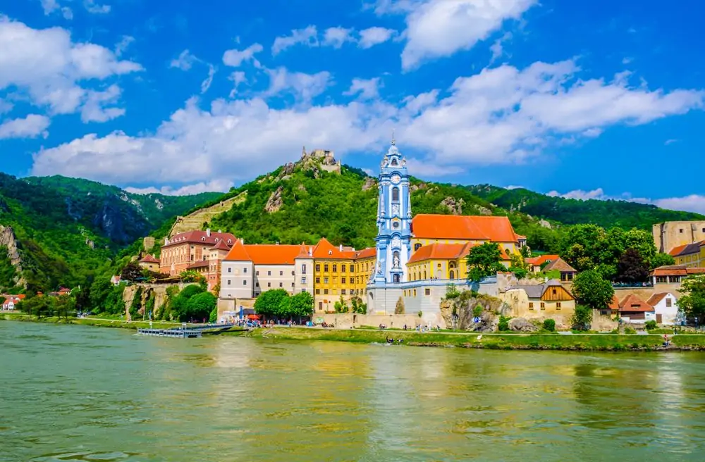 The medieval town of Durnstein along the Danube River in the picturesq