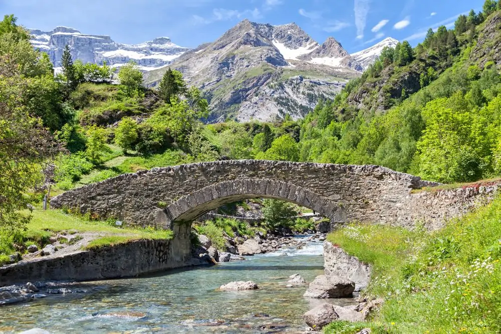 Nadau bridge over Gave de Gavarnie river in Gavarnie, Hautes-Pyrenees,