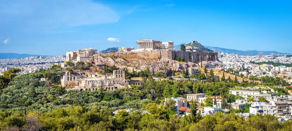Panorama of Athens with Acropolis hill, Greece. Famous old Acropolis i